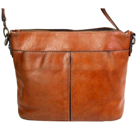 Patricia Nash BROWN GENUINE LEATHER SHOULDER BAG X-BODY ZIP TOP HANDBAG PURSE - Picture 4 of 16